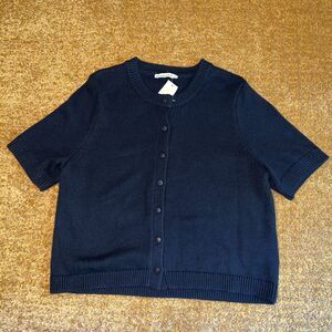 Abercrombie & Fitch Black Short Sleeve Cardigan Womens L Old Money Cotton Blend